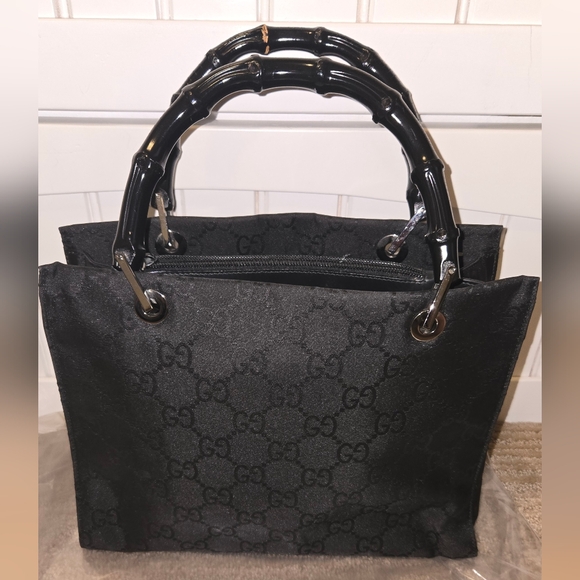 Gucci Bamboo Top Handle Tote – Black GG Canvas – Rare & Iconic - Picture 2 of 12